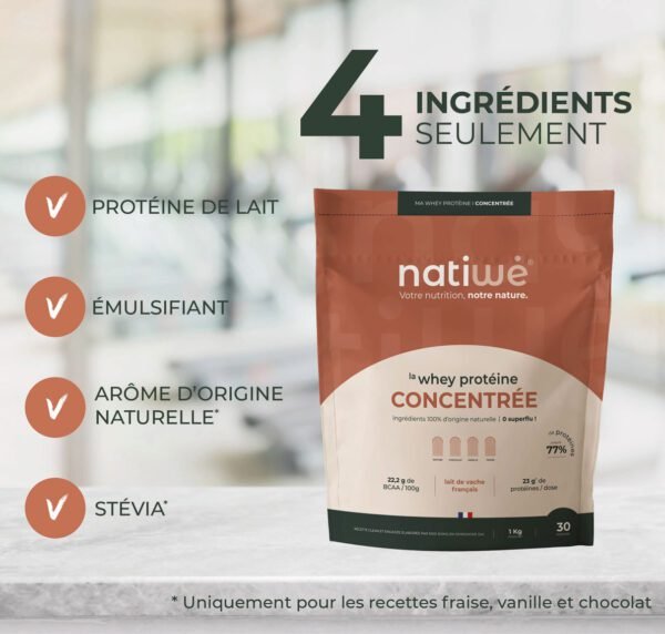 Whey protéine Concentrée - seulement 4 ingrédients - Natiwé