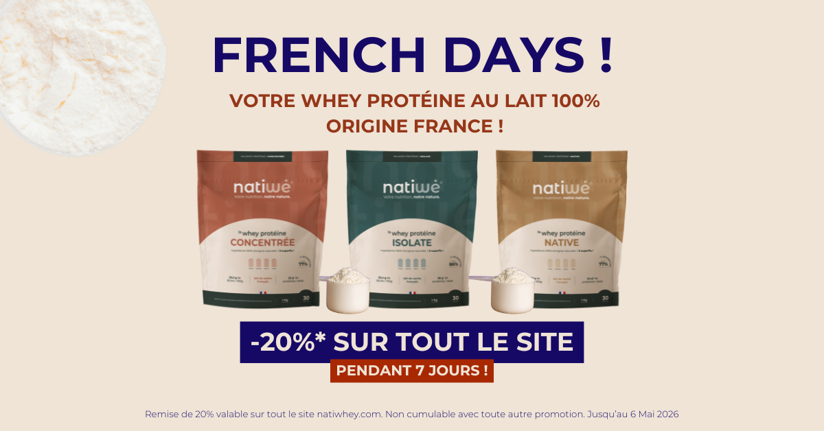 Notre gamme de whey protéines origine france et naturelle pour les sportifs